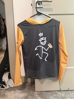 Hooded Long Sleeve Top - Charcoal & Mustard